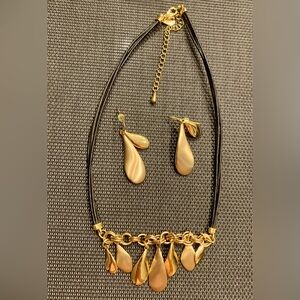 Lia Sophia Gold Teardrop Black Multi Corded Necklace and Matching Earrings